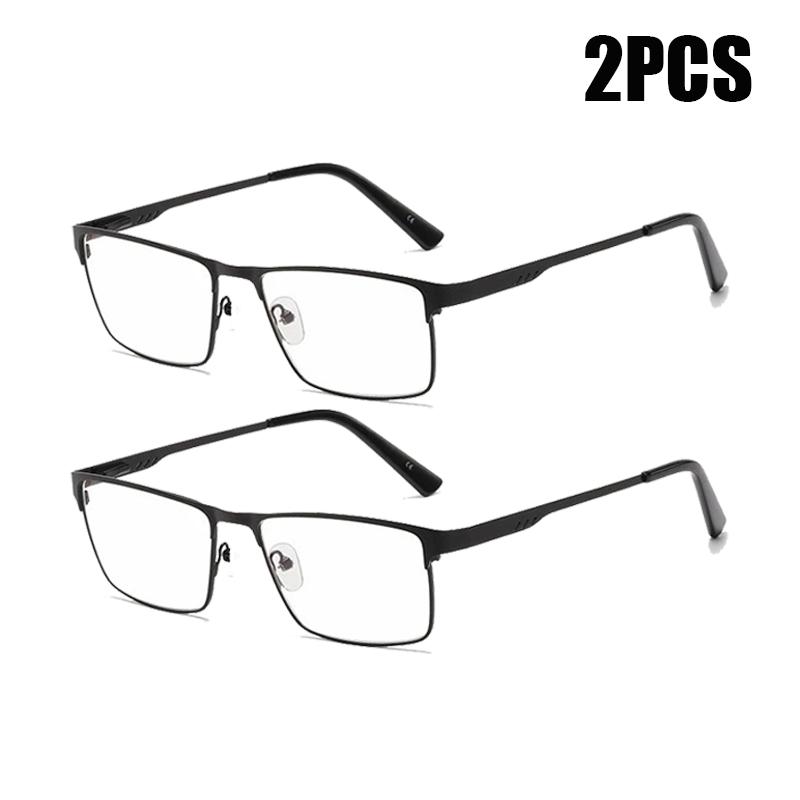 

2PCS Men s Metal Half-Frame Classic Business Style Myopia Glasses Small-Frame Square Spring-Leg Minus Diopter Eyeglasses To -6.0 -2.0