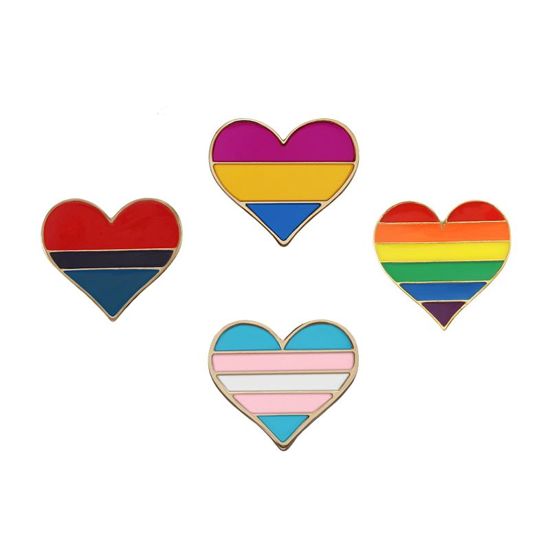2-4 ks/Sada LGBT Duhové Srdce Smaltované Špendlíky Kreslená Ryba Slunce a Měsíc Duch Koruna Brož Taška Oblečení Špendlík na Klopu Odznak Roztomilý Šperk Dárek