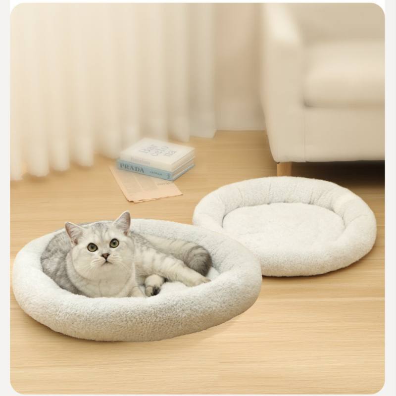 Cat Pet Supplies Dog Nest Round White Plush Wear Resistant Anti Minimalist Slip
