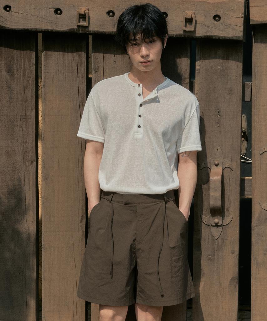 Wednesday Oasis Vintage Henley Neck Short Sleeve T-Shirt_Ivory(Wb6Tp27)