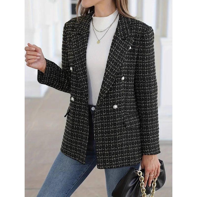 European and American Winter Fashion Casual Double Breasted Women's Small Suit Lapel All-Match Outerwear Women Suit Jacket