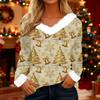 Women's T Shirt Tee Christmas Shirt Long Sleeve Party Christmas Print Fleece Collar V Neck Top