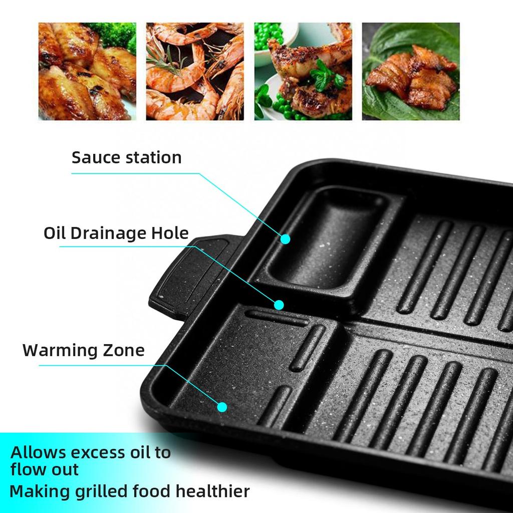 Korean Grill Meat Plate Aluminum Titanium Coating Barbecue Pan Camping Board Griddle for Outdoor Cassette Stove and Induction