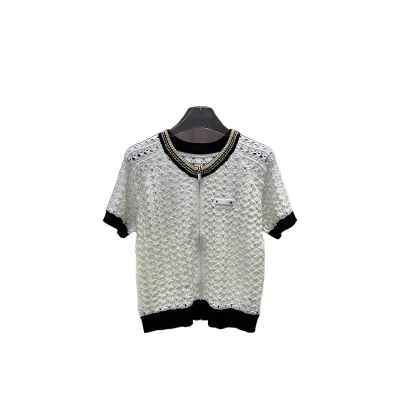 2026 Summer Hollow Zipper Knit Short-Sleeved Cardigan - Casual, Lightweight, Age-Reducing Versatile Top