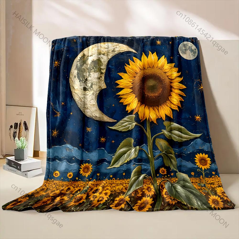 PC Sunflower and moon pattern Blanket Flannel Material Soft Warm for All Seasons Home Outdoor Camping Picnics RV New Arrival