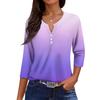 Ladies Casual Fashion V-neck Loose Versatile Gradient Print Three-quarter Sleeves
