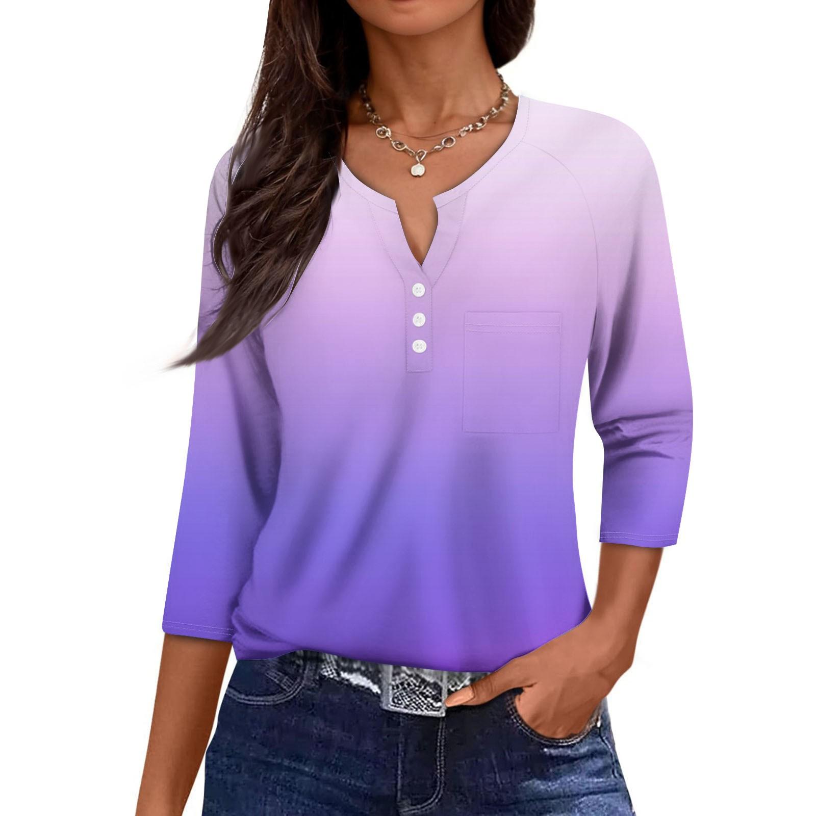 

Женская повседневная мода V-образный вырез свободный универсальный градиентный принт рукава три четверти M