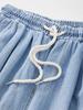 Icaruk Blue Washed Linen Elastic Waist Denim Shorts Dspt101