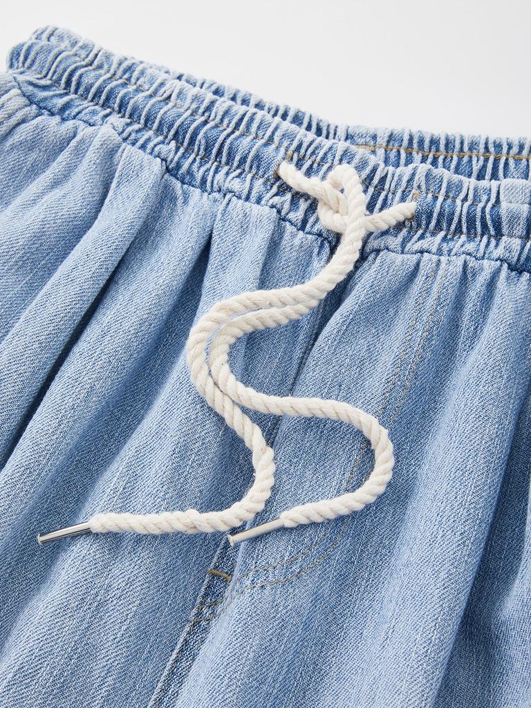 Icaruk Blue Washed Linen Elastic Waist Denim Shorts Dspt101