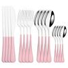 Pink Gold Cutlery Set Stainless Steel Dinnerware Set 16Pcs Knives Forks Coffee Spoons Flatware Set Kitchen Dinner Tableware Set