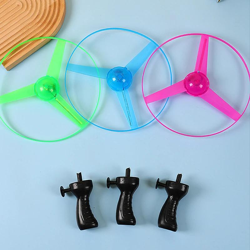 Funny Luminous Flying Disc LED Propeller Toy Lighting Pull String Light Up Flying Toy Spinning Top Outdoor Games Children Gifts