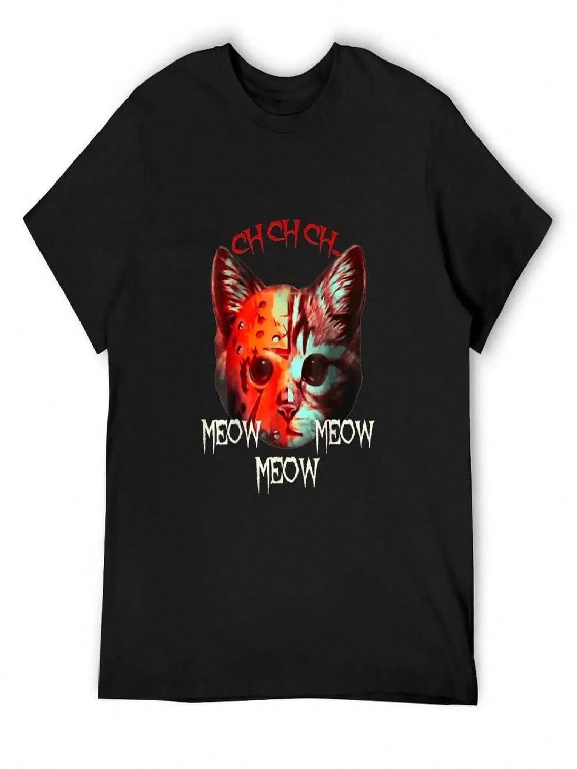Halloween Costume Cat Funny Ch Ch Ch Meow Meow Scary Outfit T-Shirt Oversized T Shirt Funny T-Shirt Vintage Clothes For unisex S разноцветный