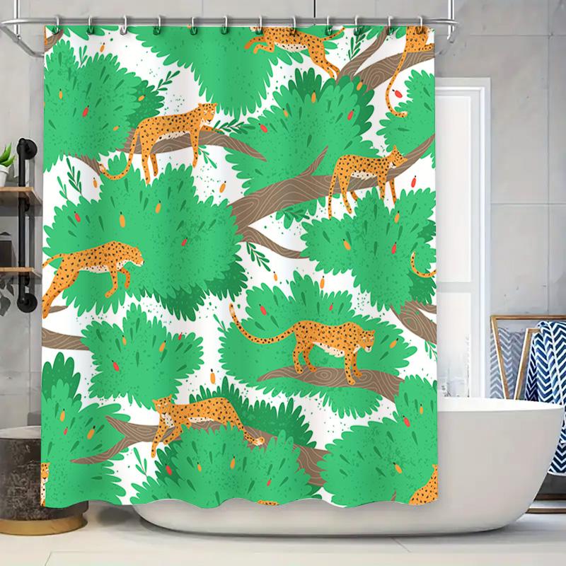 

Bright Green Shower Curtain Featuring Leopard Print Pattern For Bathroom Decor In Various Sizes Modern Home Furnishing From W60H190(CM)-1 Pcs