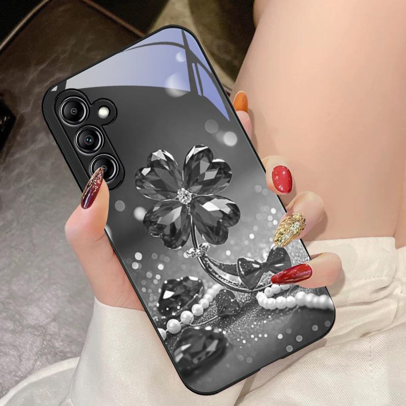 Lucky Four Leaf Flower For Samsung Galaxy A14 4G 20 30 52 20S 21S 22 A32 33 34 42 50 51 53 54 70 71 72 73 5G Glass Phone Case