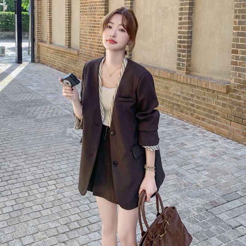 Vintage Elegant Slim Fit Blazer for Women Autumn Retro Office Jacket Petite Ladies Formal Coat