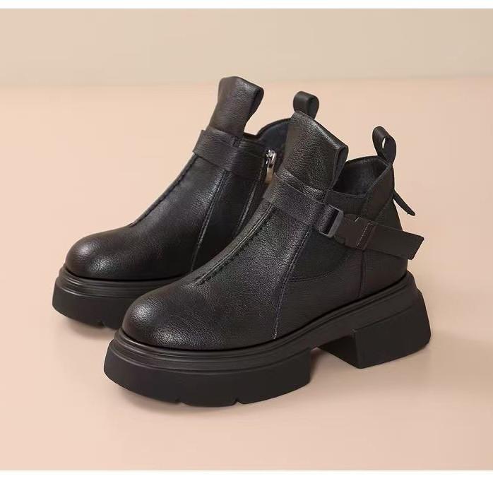 

Thick-soled Martin boots women s 2025 autumn and winter new fashionable retro soft leather single boots comfortable British style short boots 40