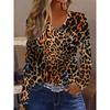 Simple, Fashionable and Elegant Vacation Abstract Painting with Leopard Print Graphics All Over the Body and Breathable V-neck Long-sleeved T-shirt