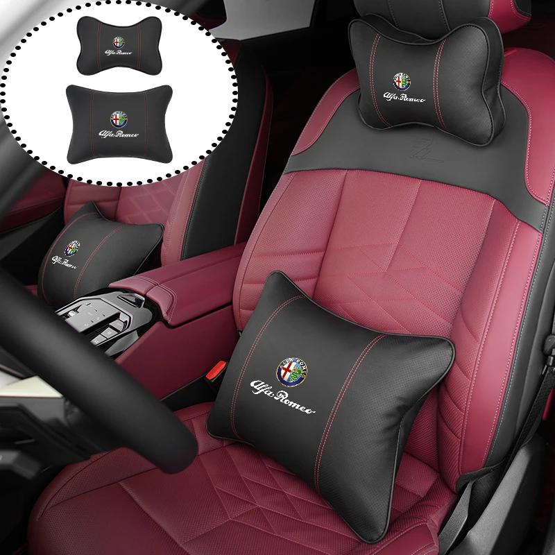 For Alfa Romeo Car Sticker Leather Car Seat Neck And Back Pillow Breathable Accessories For Alfa Romeo 159 Giulietta Giulia 147LG9