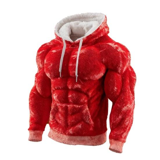 Men Muscle Hoodie Flannel Hooded Sweatshirt with Kangaroo Pocket Hunky Funny Pullover for Christmas Costume Street Wear Party