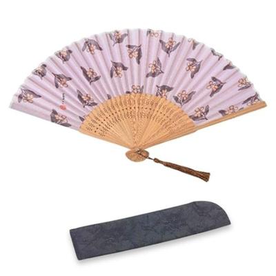 Kimono Shop Premium Silk Folding Fan Yumeji Takehisa Lace Folding Fan with Gift [Acacia Style] Women's Pouch/Boxed (Biwa 23Y3)