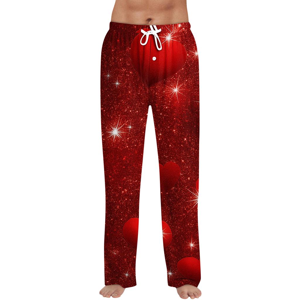 Men's Valentine's Day Printed Drawstring Long Pants Casual Pajamas