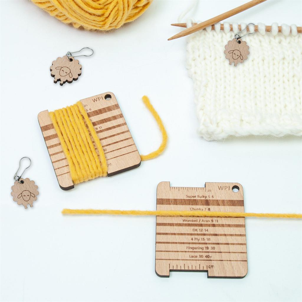 Wood Knitting Yarn Gauge Ruler Knitting Needle Gauge Knitting Ruler Tool Set for Measuring Knitting Crocheting Project