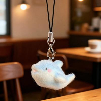 1Pcs Resin Cute 3D Dolphin Flocking Doll Pendant Phone Chain Fluffy Shark Turtle Animal Keychain For Bag Car Key Ring Gift