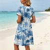 Women Short Sleeve Floral Print Casual Dress Round Neck Waist Tie Pocket Summer Beachwear Sundress