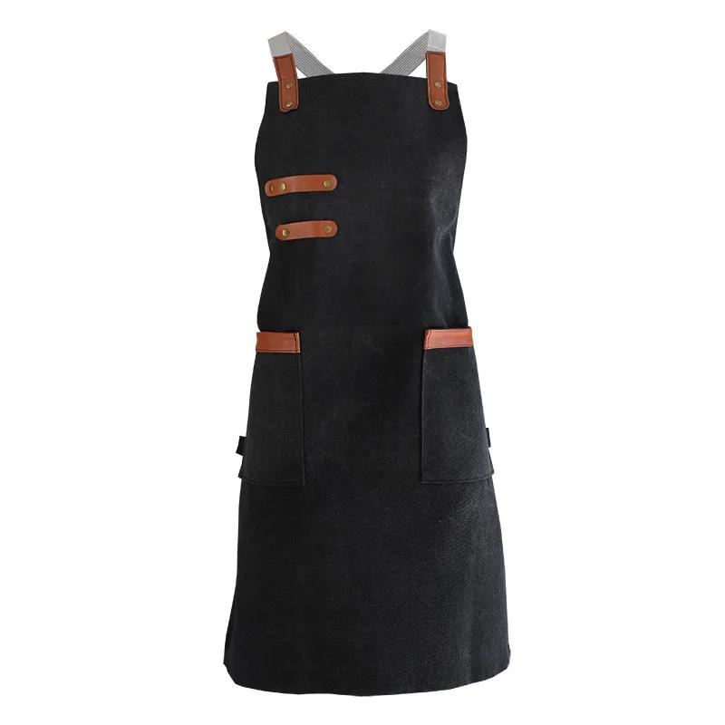 Kitchen Apron Heavy Duty Canvas Barber Work Aprons Unisex Cross Straps Adjustable Salon Hairdresser Bib PU Leather Apron for Men