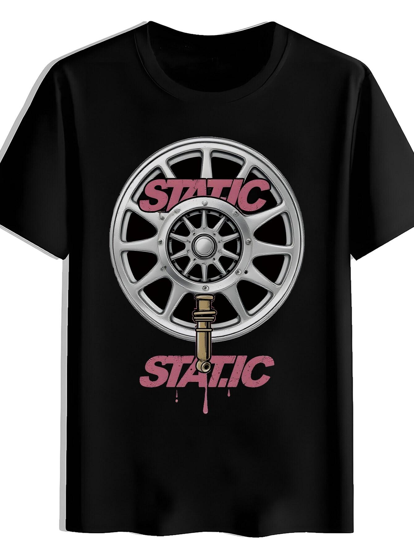 T-shirt Silvery Car Wheel Golden Bolt Print XL