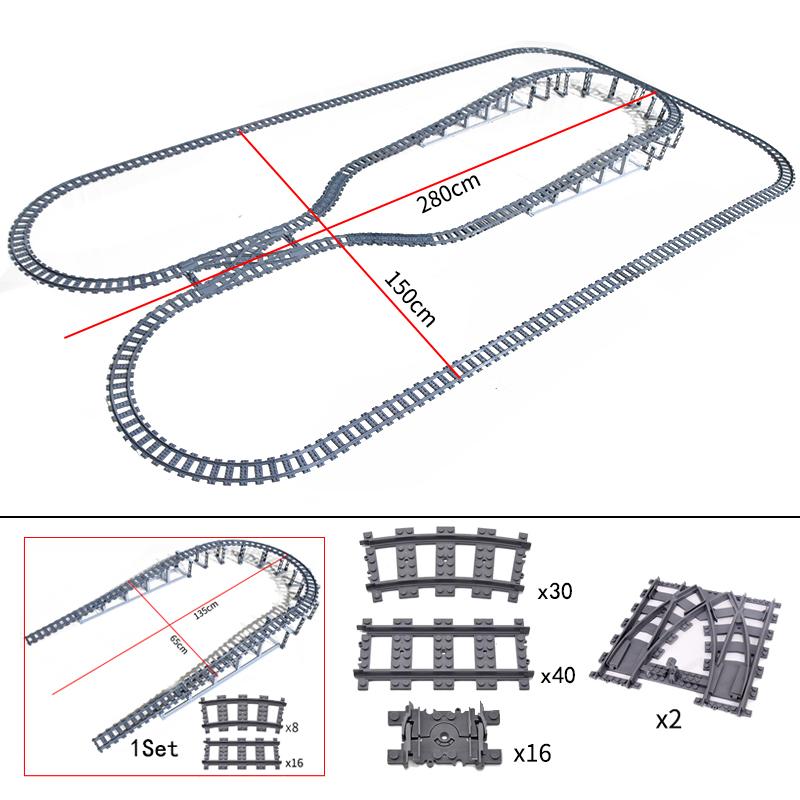 City Trains Flexible Tracks Forked Straight Curved Rails Crossing Switch Building Block Bricks High-Tech Creative Toys for Kids