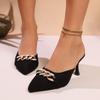 Fashion Baotou Shallow Mouth Slim Heel Cool Mopping Summer New Pointed Toe Metal Chain Anti-slip Wear-resistant High Heels