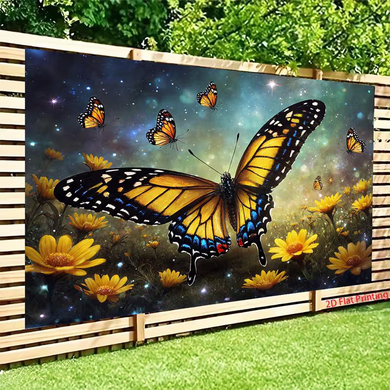 2D Nature Butterfly Tapestry, Monarch & Yellow Flower Galaxy Wall Decor