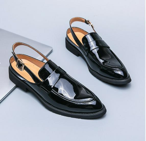 Men s Pointed Toe Backless Leather Sandals: Trendy Summer Outdoor Wear 45 чёрный