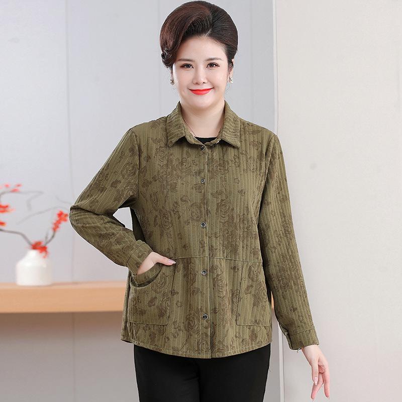 

Кардиган с длинным рукавом большого размера для женщин среднего и пожилого возраста - Весенне-осенняя бабушкина рубашка 4XL армия зеленый