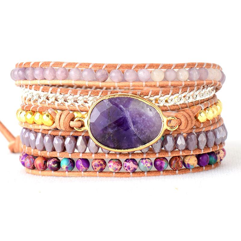 Natural stone amethyst multi-layer leather hand-woven winding bracelet bracelet jewelry Bohemian