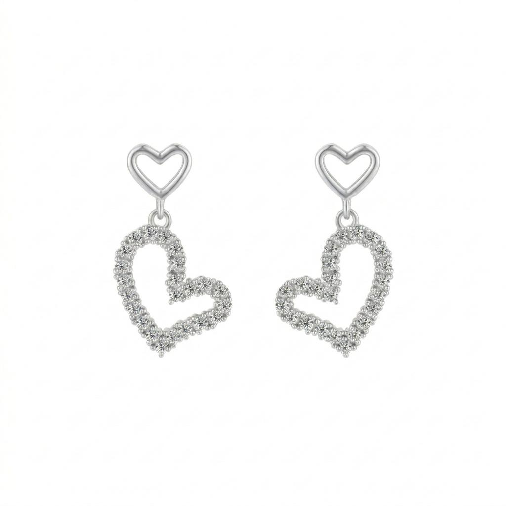 Premium 925 Sterling Silver Jewelry for Dates Gold Plated Cute Hollow Love Heart Shaped Moissanite Drop Stud Earrings for Women