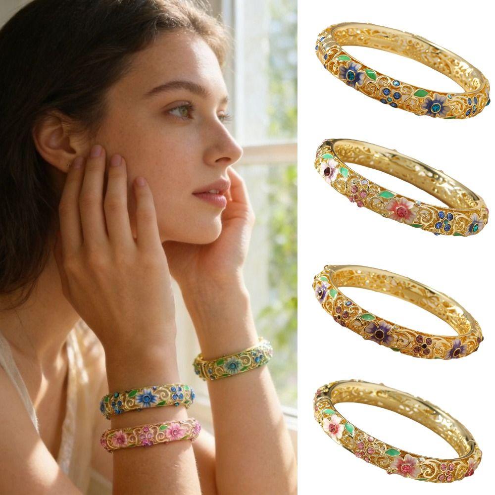 Dvouvrstvý čínský cloisonné náramek zirkonový vynikající cloisonné náramek dutý drát elegantní smaltované umělecké šperky etnický styl