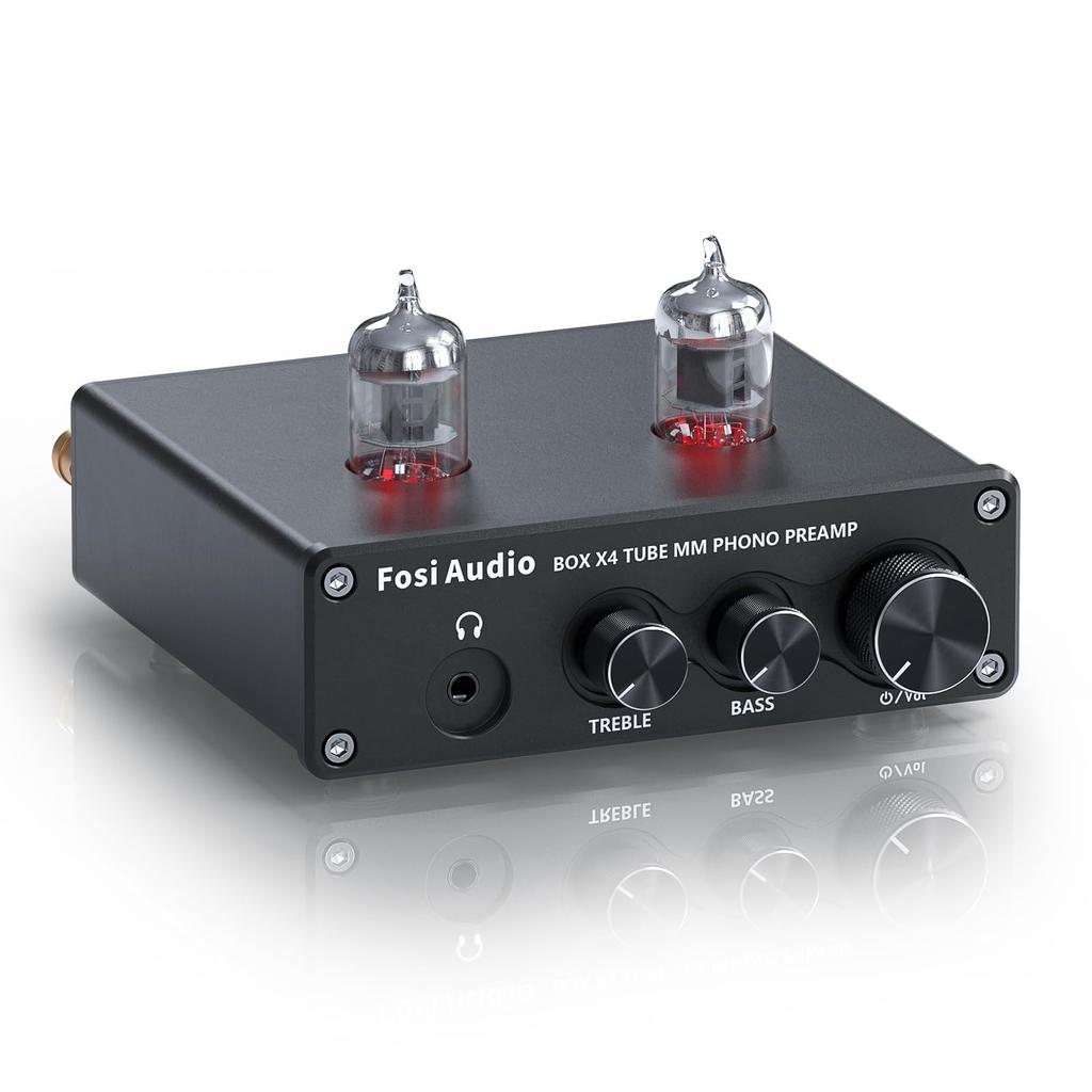 Fosi Audio BOX X4 Phono Preamplifier Headphone Amplifier with 6J1 Vacuum Preamplifier for MM Turntables and Preamplifier for Record with and Treble