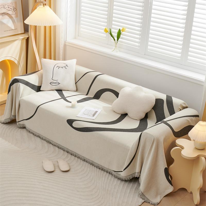 Nordic Minimalist Sofa Towel Full Coverage Anti Cat Scratching Couch Protector Cover Living Room Decoration Warm Tassel Blanket