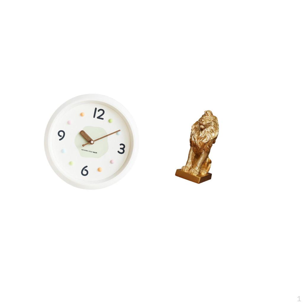 Modern Lion Wall Clock Sculpture Quiet Large Numerals Decorative Tabletop Ornament Art Figurine for