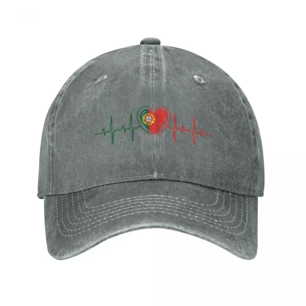Proud Portuguese Heartbeat Portugal Flag Baseball Cap for Unisex Women Distressed Cotton Sun Cap Outdoor Running Golf Hats Cap