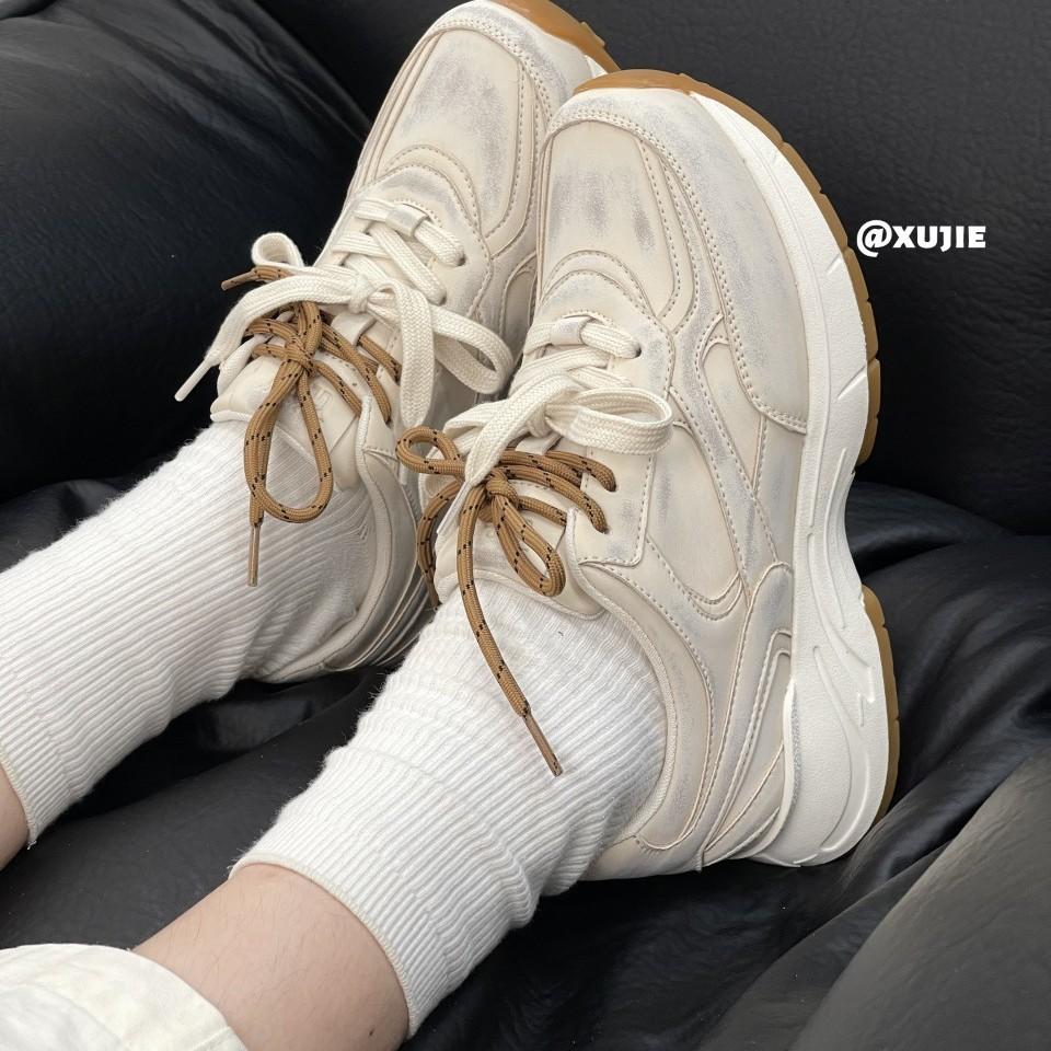 European Station 2025 Autumn New Leather Breathable Comfortable Casual Board Shoes Women's Versatile Forrest Gump Shoes Sneakers Daddy Shoes