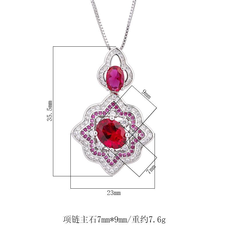 Simulation Red Corundum Necklace Flower Inlaid Sapphire Zircon Necklace Pendant Female