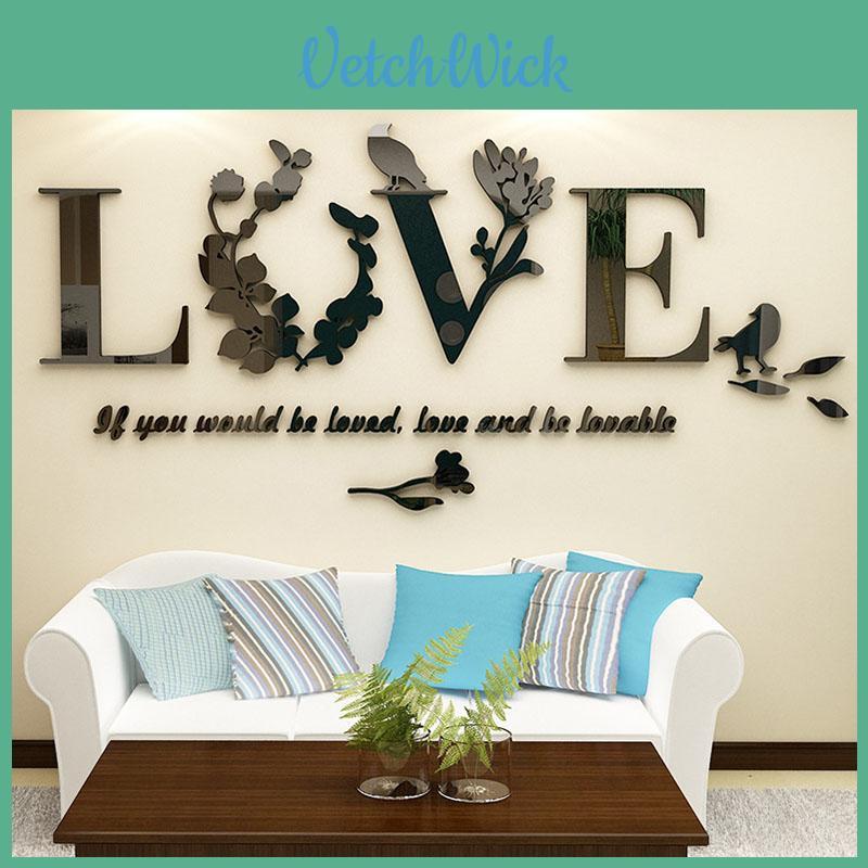 Premium Quality Home Decor 3d Mirror Love Wall Stickers With Acrylic Flower Design