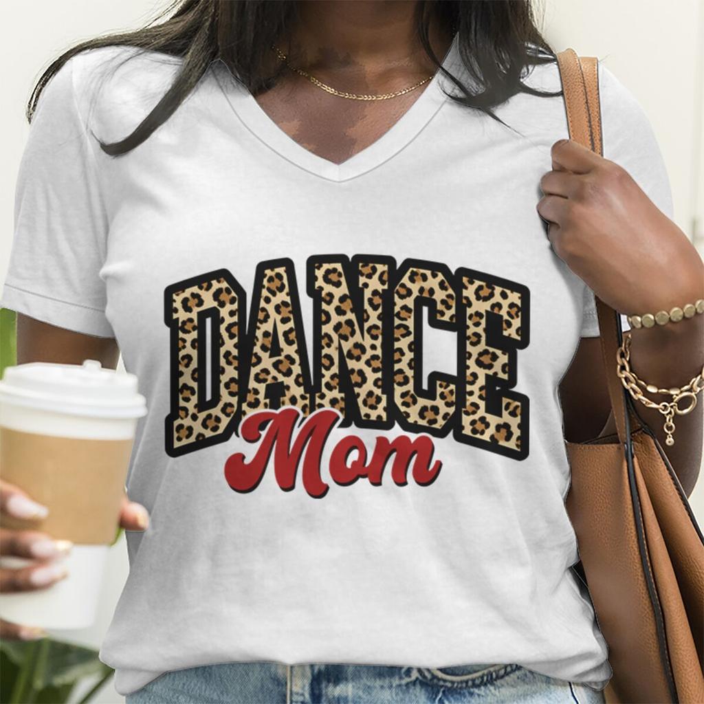 Leopard Print Dance Mom T-shirts Vintage Dance Lover Dancer Mama Streetwear Mother's Day Gift Short-sleeve V-neck T-shirt