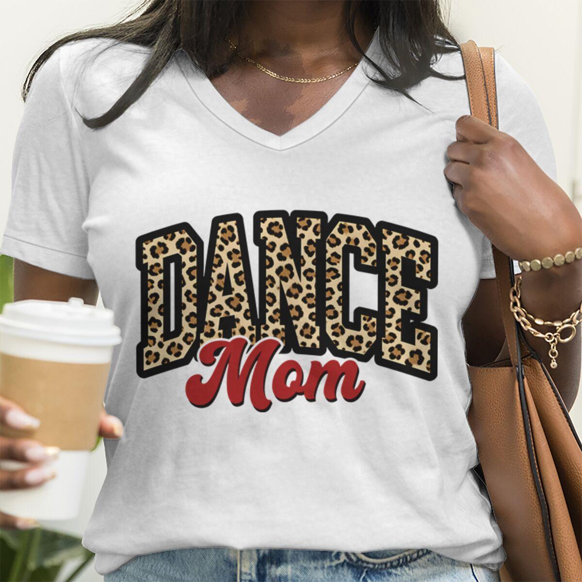 Leopard Print Dance Mom T-shirts Vintage Dance Lover Dancer Mama Streetwear Mother s Day Gift Short-sleeve V-neck T-shirt XL
