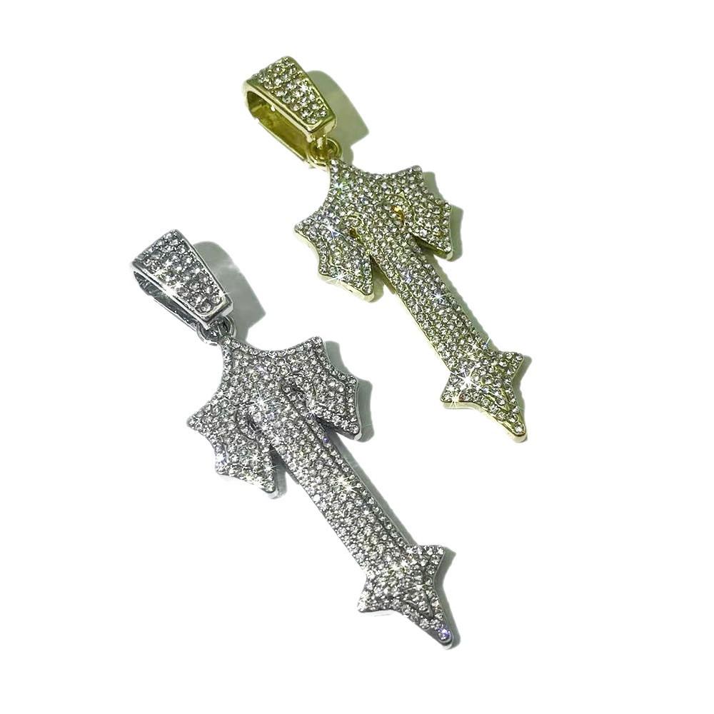 Cross Sword Pendant Full Diamond Cuban Chain Hip Hop Legendary Jewelry High Sense Colorful Row Diamond Necklace Men