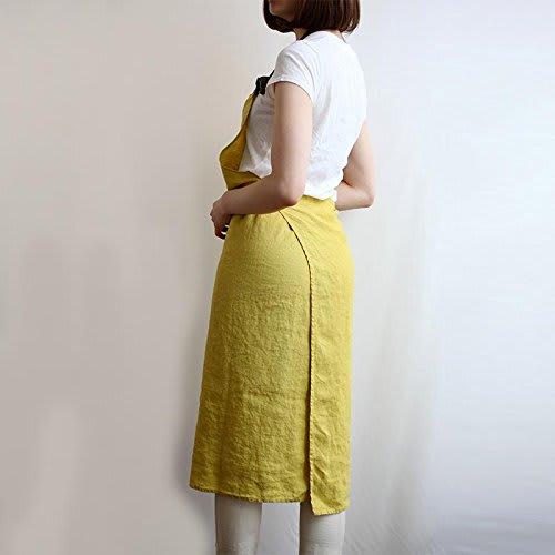 Lino E Lina Full Apron, Manon Mimosa/Blue Pavone, Cute, Simple, Natural, Linen Apron, Free Size
