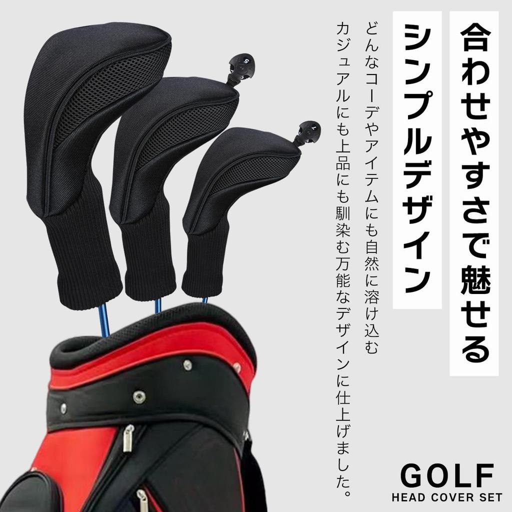 Sulanx Golf Headcover Set for Fairway and Utility set Driver, Wood, (BLACK, 3-piece (DB/FW/UT))